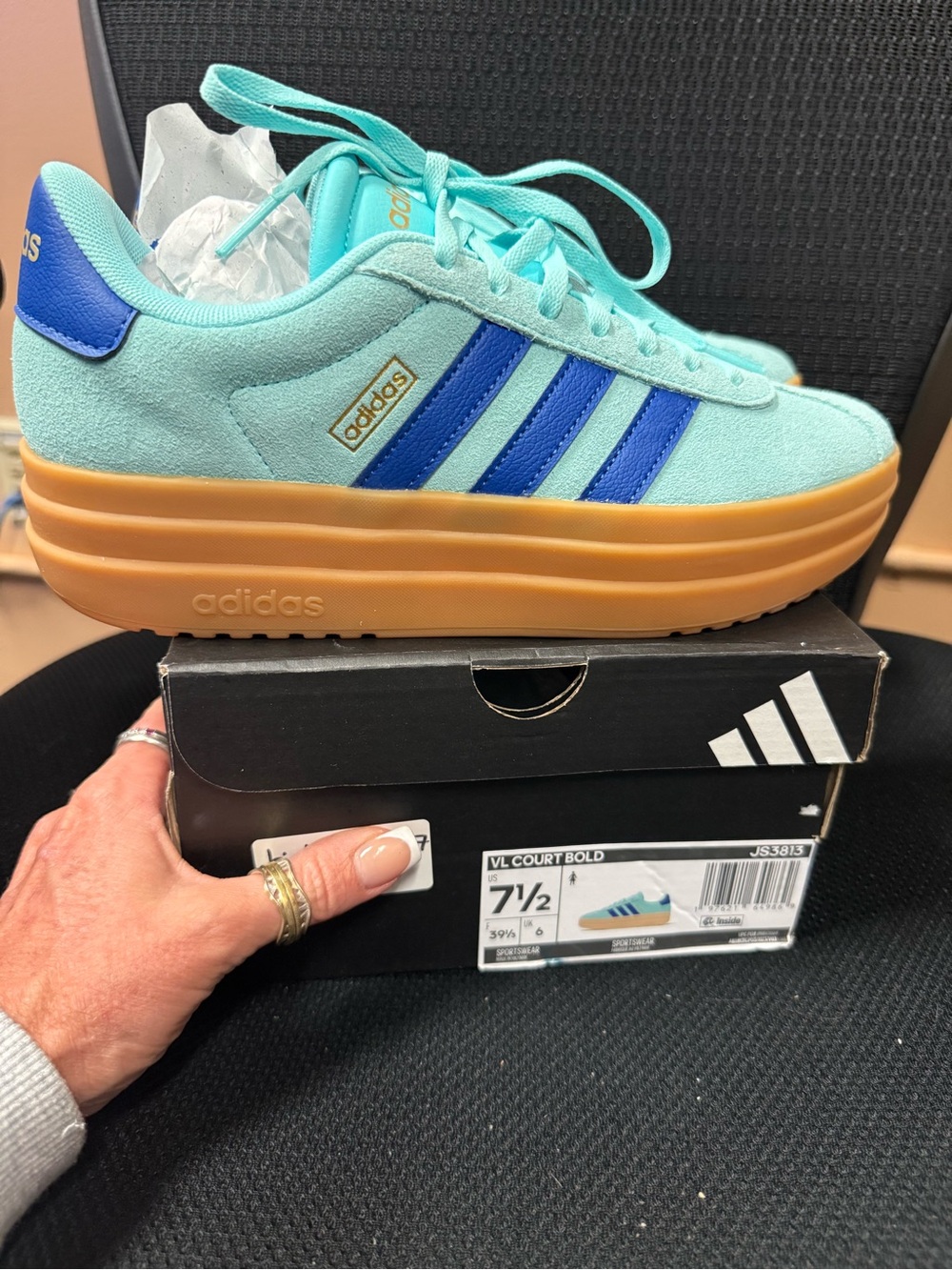 Adidas VL Court platform teal and blue.